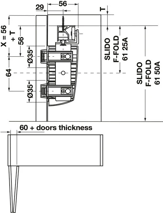 1200mm Left Hand Sliding Door Fitting, Slido F-Fold61 50A, Standard Set & Running Rail - By Hafele - Image 2