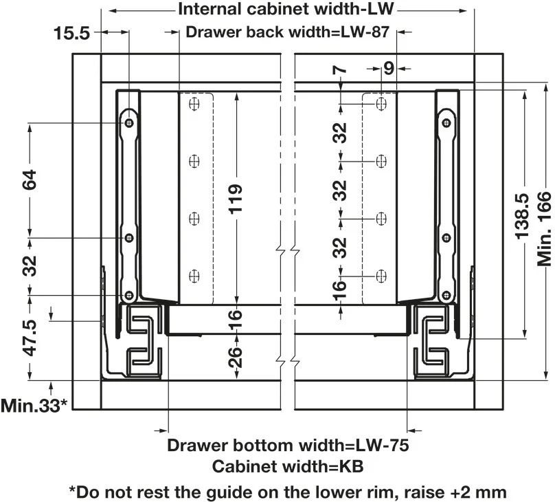 Alto Slim Drawer Set 500mm x Drawer Side Height 135mm - By Hafele - Image 5
