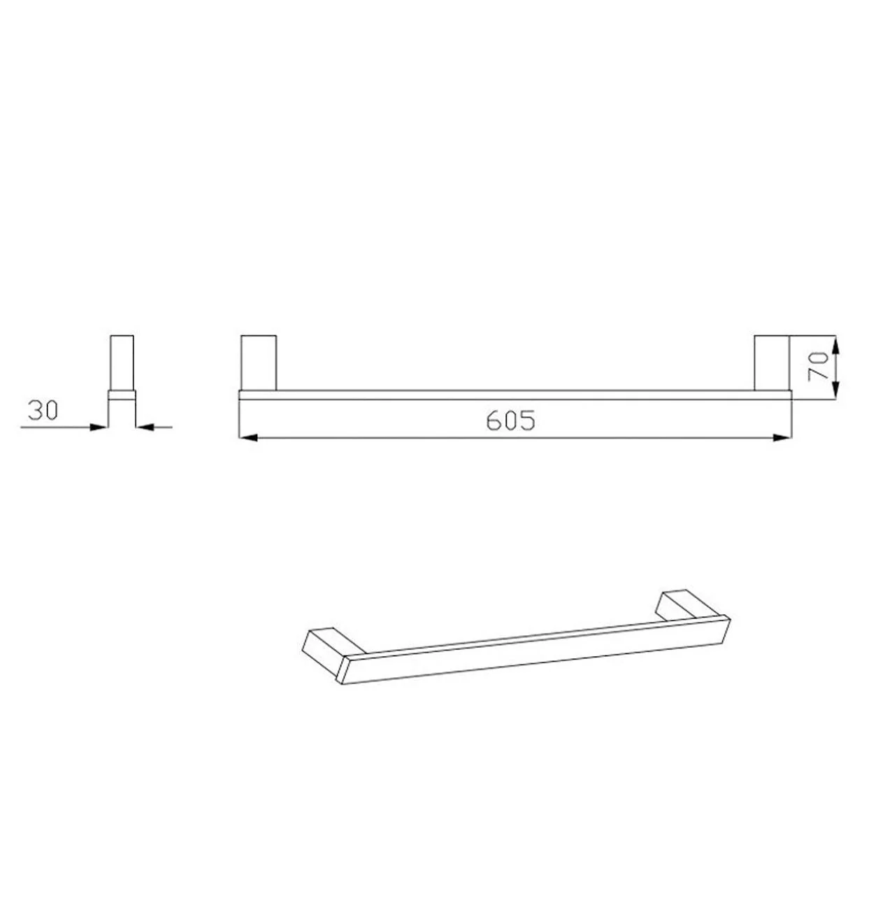 BK1601 Single Towel Rail 600mm - Image 3