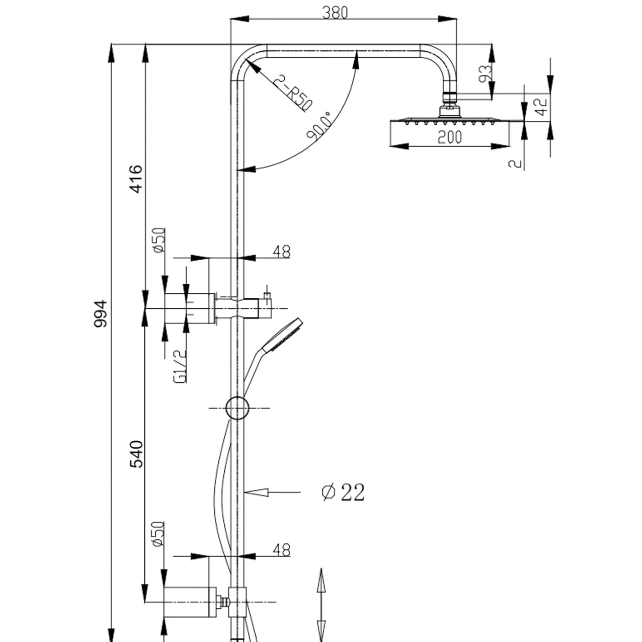 BKSR203 Multi Function Sliding Shower with Overhead Rain Shower - Image 4