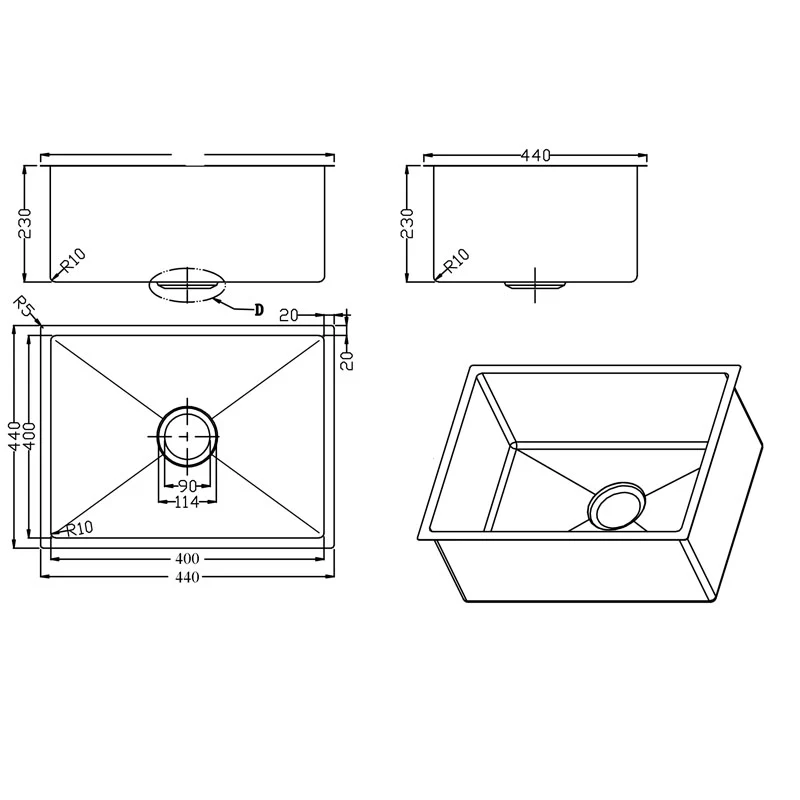 Brush Gold Square Under/Over Mount Sink - Arcko BKR40-BG - Image 2