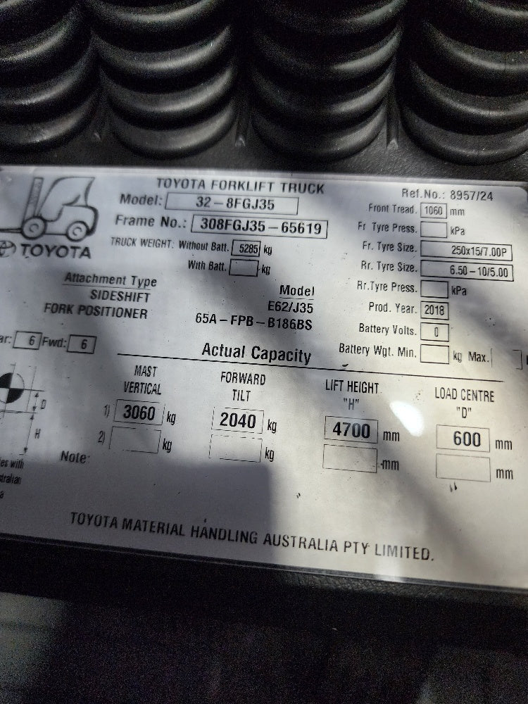 Toyota Forklift 32-8FGJ35 - Dual Fuel 2018 - Image 6